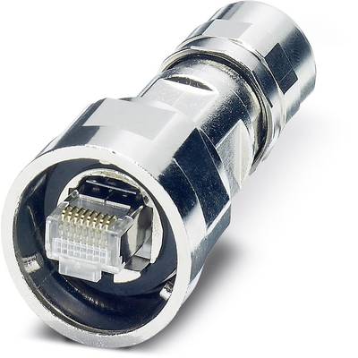 Zástrčka v detailnom zábere, pravdepodobne konektor koaxiálneho kábla, zobrazuje RJ-45 port vo vnútri.