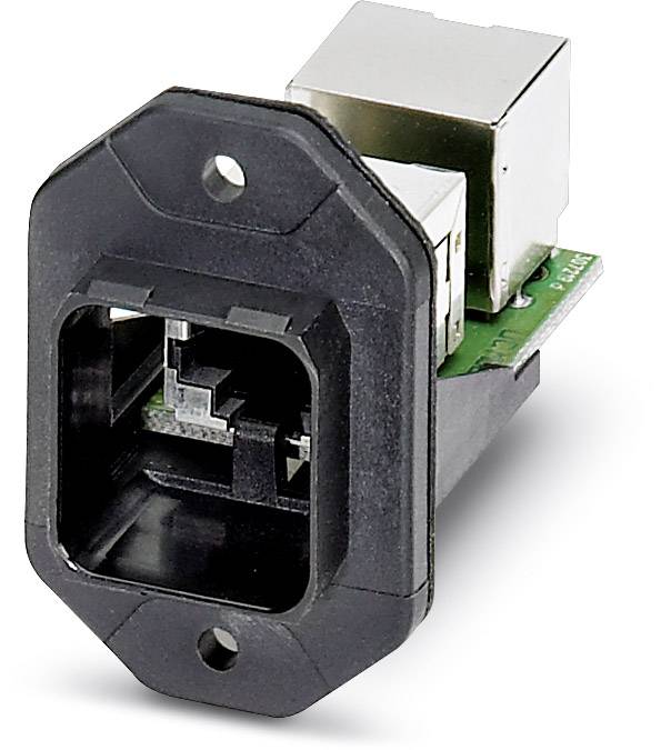 Čierny sieťový konektor RJ45 na doske plošných spojov.