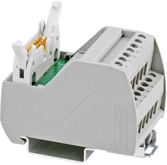 Sivý elektrický rozvodný modul s viacerými prípojkami a očíslovanými zásuvkami, vhodný na prepojenie elektrických vedení.