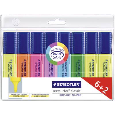 Pestrofarebná sada ôsmich zvýrazňovačov STAEDTLER Textsurfer classic, vhodných na papier, kópie a faxy. Vrátane ponuky 6+2.