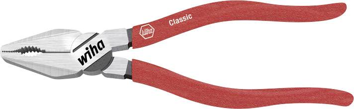 Červené kombinované kliešte s kovovým povrchom, ergonomickými rukoväťami a nápisom 'wiha' a 'Classic'.