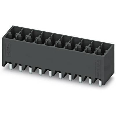 Elektrický konektor s desiatimi čiernymi kontaktmi a kovovými kolíkmi. Vhodný pre montáž na dosku plošných spojov a elektrické obvody.