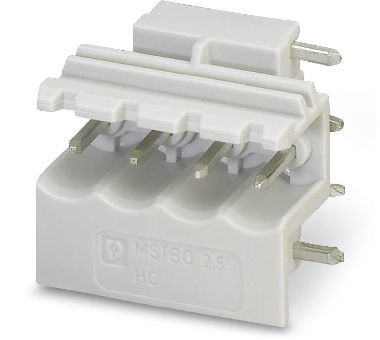 Sivý MSTBO-konektor 2,5 HC s viacerými pripájacími pinmi, pohľad z perspektívy zdola, vhodný pre bezpečné elektrické pripojenia.