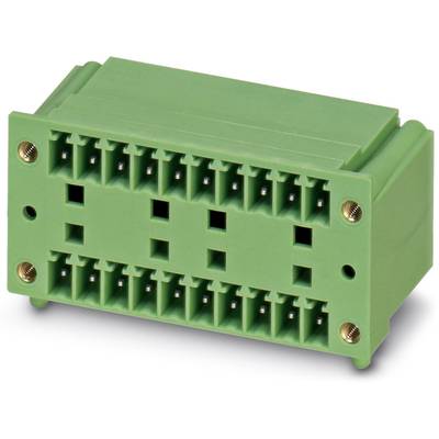 Zelený elektrický konektor s viacerými prípojkami, obdĺžnikový tvar, štyri skrutky na upevnenie v rohoch.