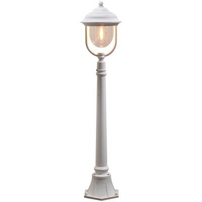 Biela, tradičná pouličná lampa so žiariacou žiarovkou. Vhodná na osvetlenie chodníkov alebo záhrad v klasickom štýle.