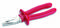 Červené kombinované kliešte s izolovanými rúčkami a zúbkatými čeľsťami, vhodné na uchopovanie, strihanie a ohýbanie drôtov.