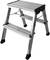 Malý, skladací hliníkový rebrík s dvomi stupňami a čiernymi gumovými nožičkami. Ideálny na použitie doma alebo v kancelárii.