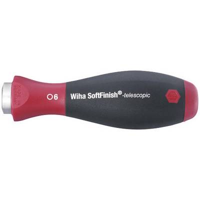 Skrutkovač s červeným a čiernym dizajnom, s nápisom 'Wiha SoftFinish teleskopický'.
