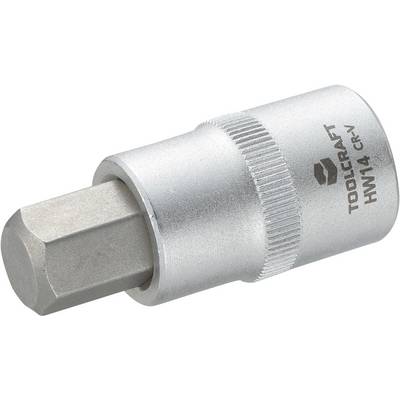 Nástrčný kľúč s vnútorným šesťhranom 14 mm z chróm-vanádiové oceli, značka Toolcraft, striebornej farby, s vrúbkovaným okrajom pre lepšiu priľnavosť.
