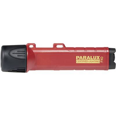 Červená baterka s nápisom 'PARALUX CERTIFIED LIGHTING PX0' na boku.