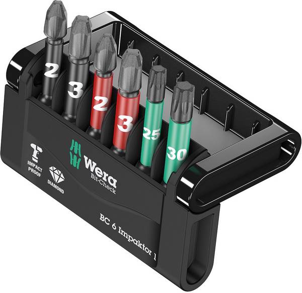 Wera Mini-Check Impaktor 4 05057695001 sada bitov, 6-dielna, krížový PH, krížový PZ, Torx, 1/4" (6,3 mm)