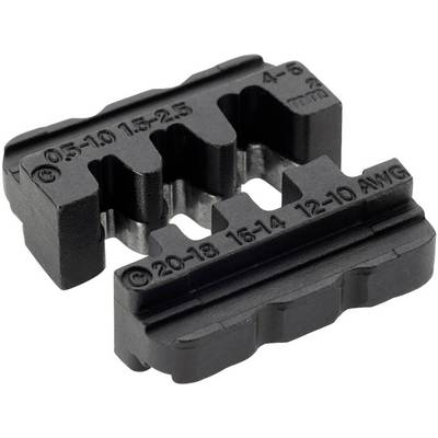 Nástavce krimpovacích klieští s označením: 0,5–10 15–2,5 a 4–6 mm², ako aj 20–18, 16–14 a 12–10 AWG