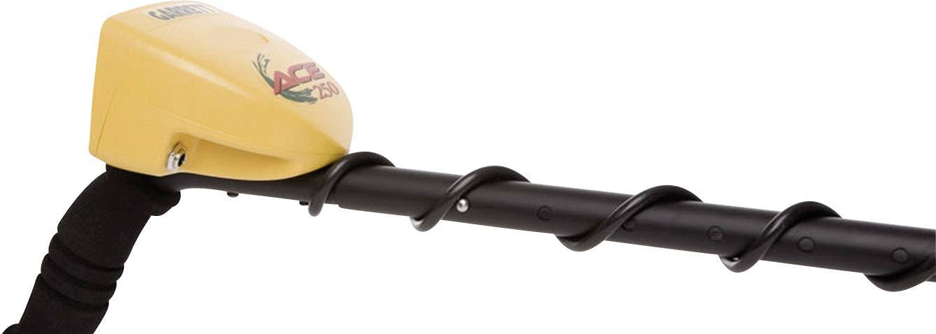 Kovový detektor so žltým krytom a špirálovým káblom.