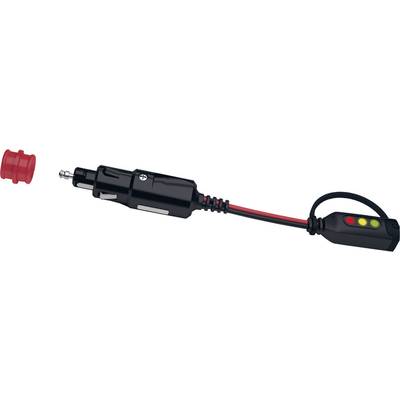 Čierno-červený automobilový nabíjací kábel so zástrčkou a LED indikátorom.