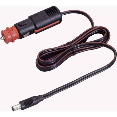 Čierno-červený kábel s automobilovým napájacím adaptérom a zástrčkou. Vhodný na pripojenie do zásuviek vozidla, používaný pre mobilné zariadenia.