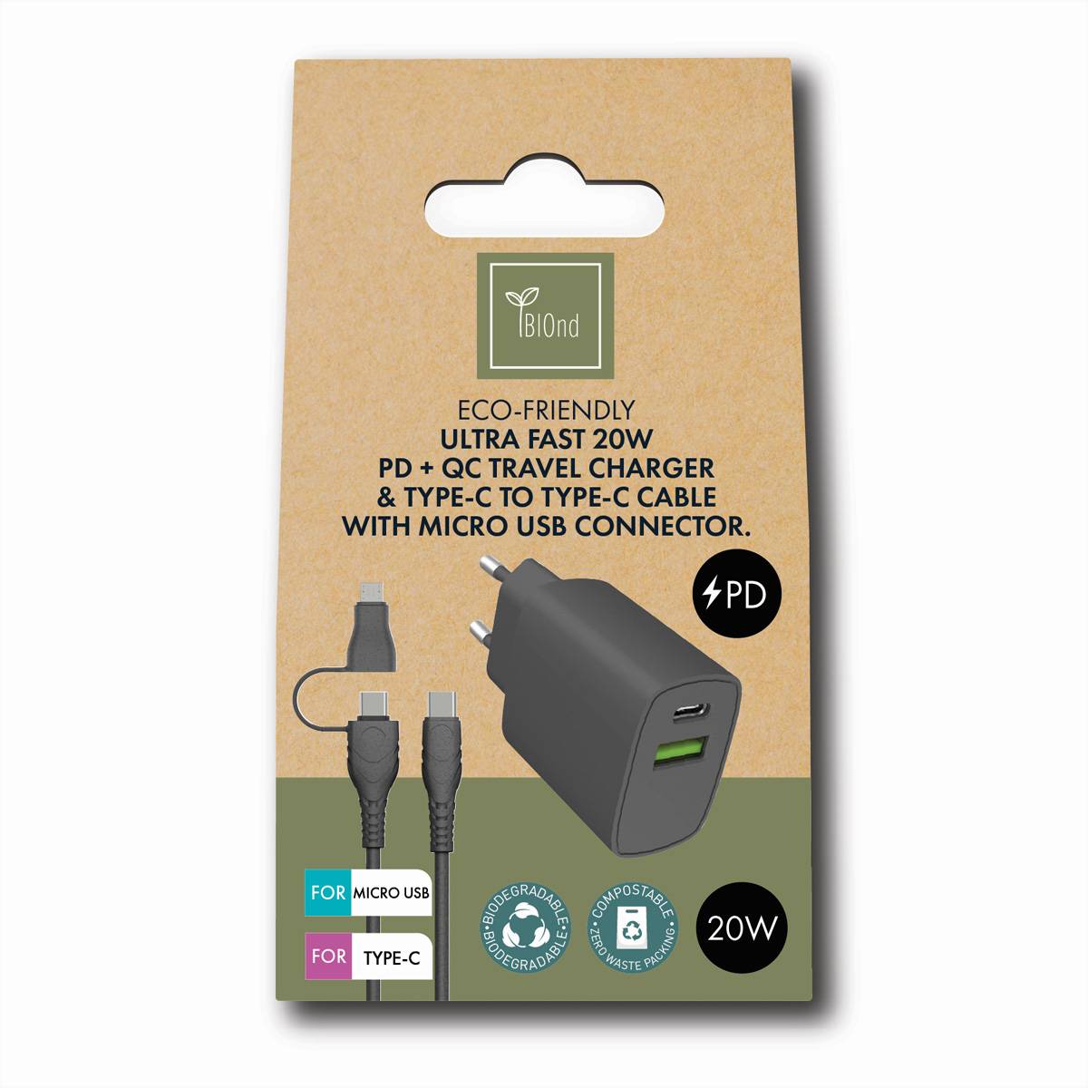 BIOnd BIOnd BIO-CMC-20W PD 20W Charger Dual Po BIO-CMC-20W Rozbočovač, 1 ks-2