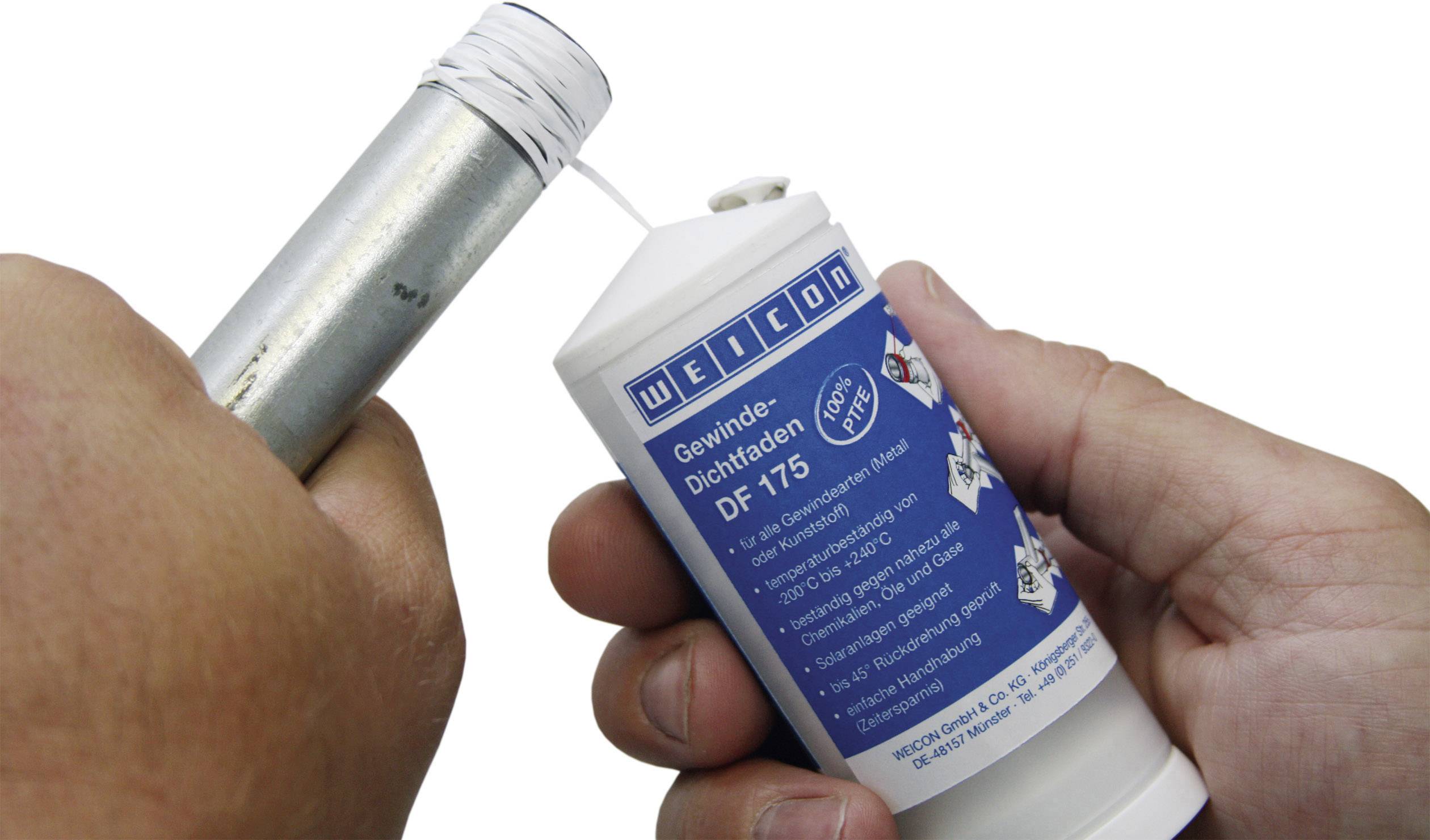 Tesniaci závitový povraz DF 175 sa nanáša z nádoby na závit potrubia. Produkt určený na utesnenie rúrkových spojov.