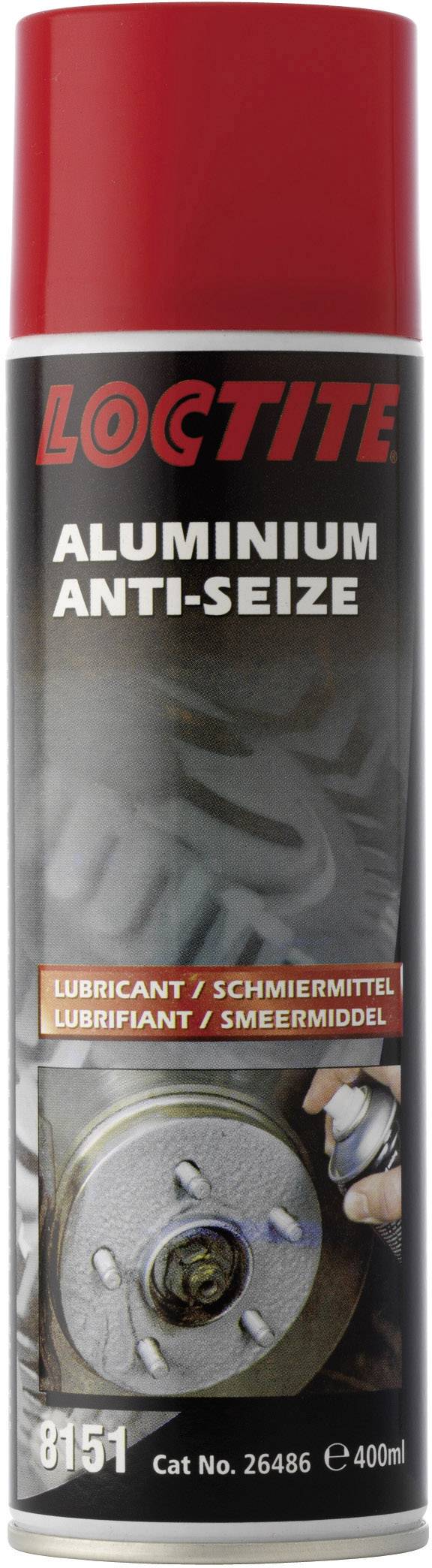 Sprej 'Loctite Hliníkový Anti-Seize', 400 ml. Obsahuje mazivo na ochranu pred zadretím.  Obrázok produktu na obale.