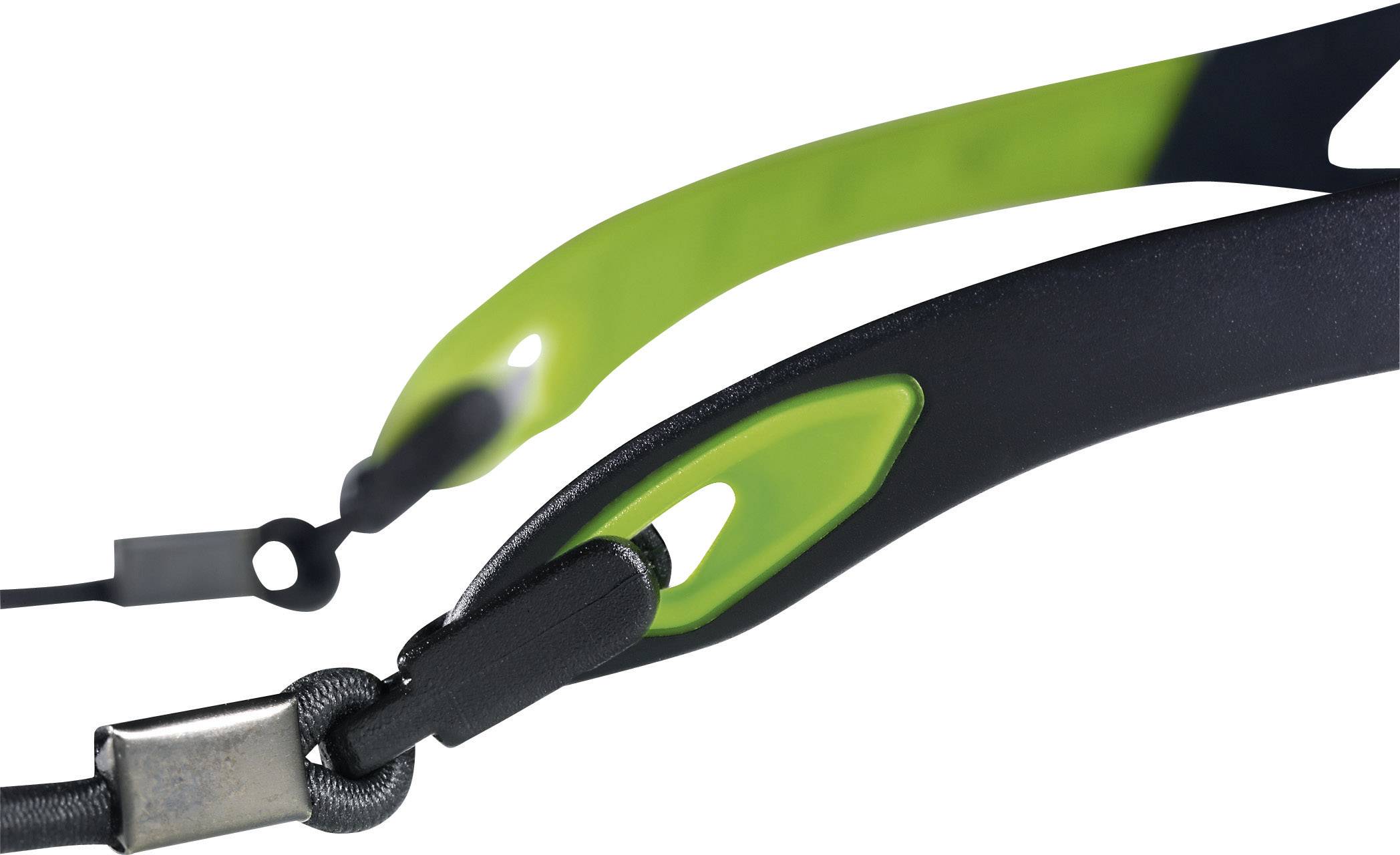 Zelený a čierny rám okuliarov s flexibilným prepojením a kovovým detailom na koncoch.