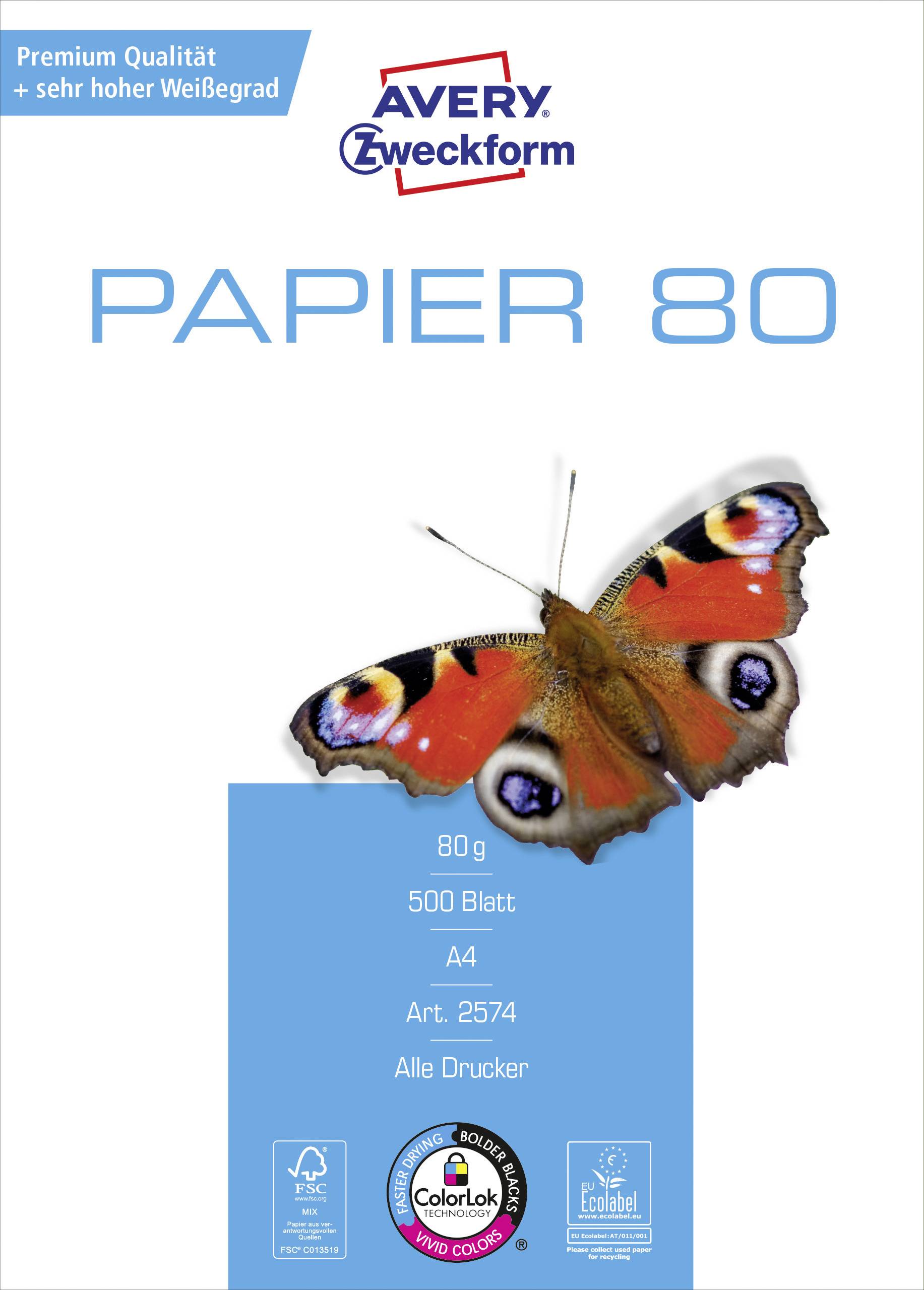Avery-Zweckform PAPER Inkjet + Laser 2574 univerzálne kopírovací papier A4 80 g/m² 500 listov biela