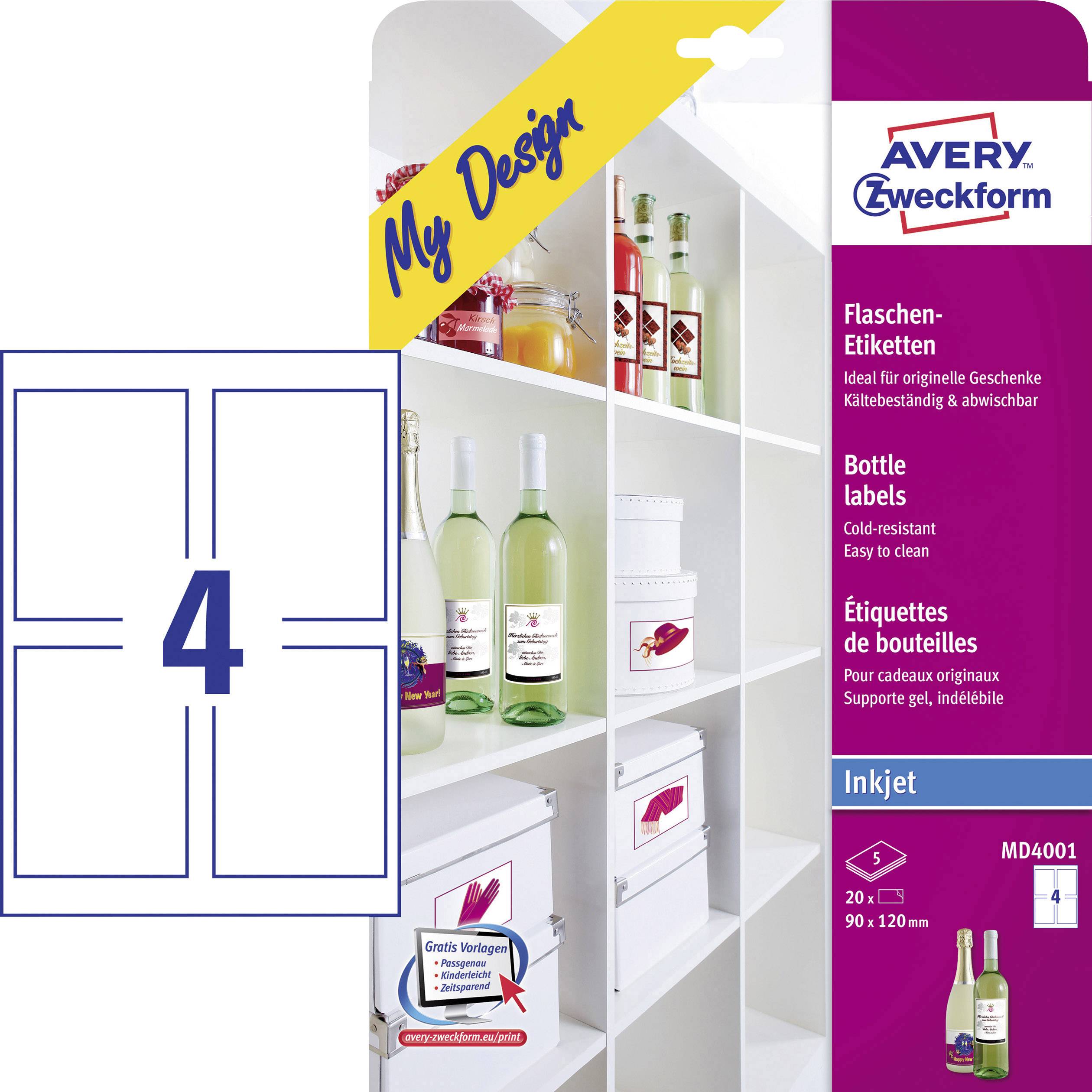 Avery-Zweckform MD4001 90 x 120 mm papier biela 20 ks trvalé etikety na fľaše