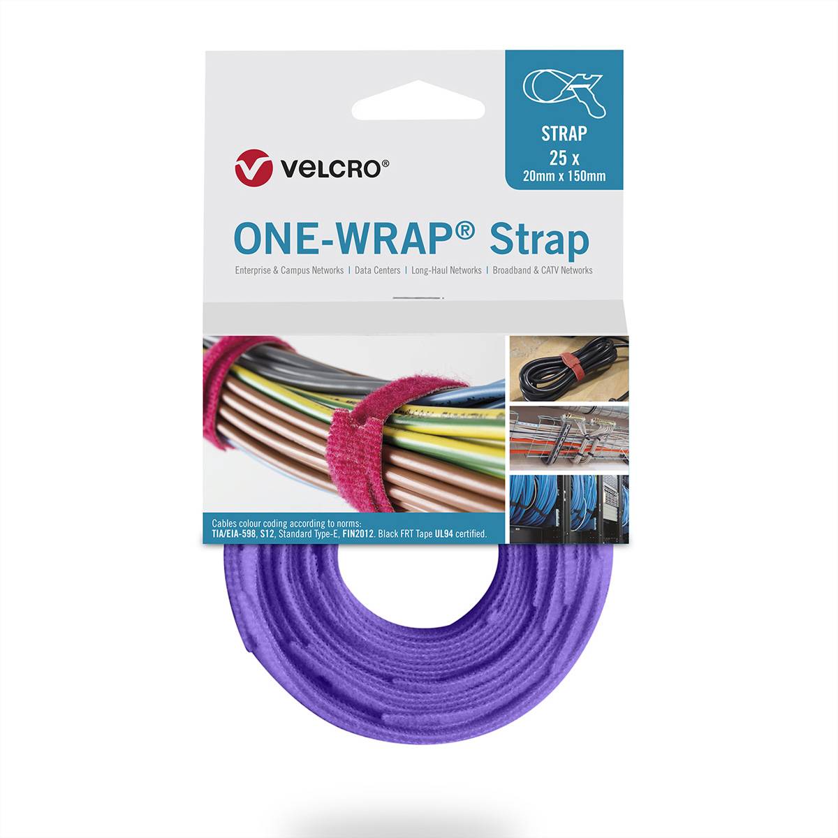 VELCRO One Wrap Strap 13mm x 200mm, 25 Klittenbandriem Violet 1 stuk(s)