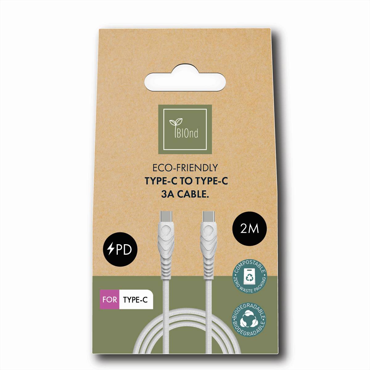 BIOnd USB kábel USB 2.0 konektor rj45 2.00 m biela recyklovateľné BIO-20-TT-2