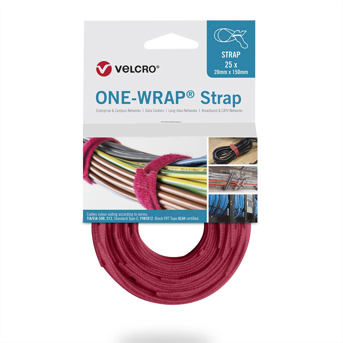 VELCRO One Wrap Strap 13mm x 200mm, 25 Klittenbandriem Rood 1 stuk(s)
