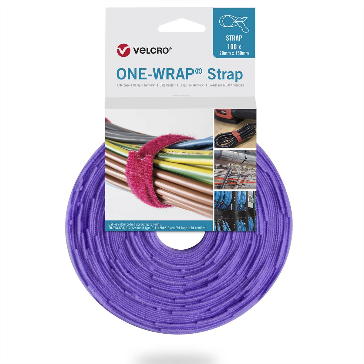 VELCRO One Wrap Strap 20mm x 330mm, 10 Klittenbandriem (l x b) 330 mm x 20 mm Violet 1 stuk(s)