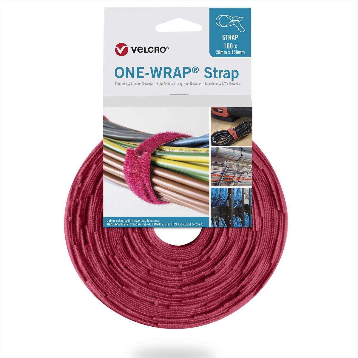 VELCRO One Wrap Strap 20mm x 150mm, 10 Klittenbandriem Rood 1 stuk(s)