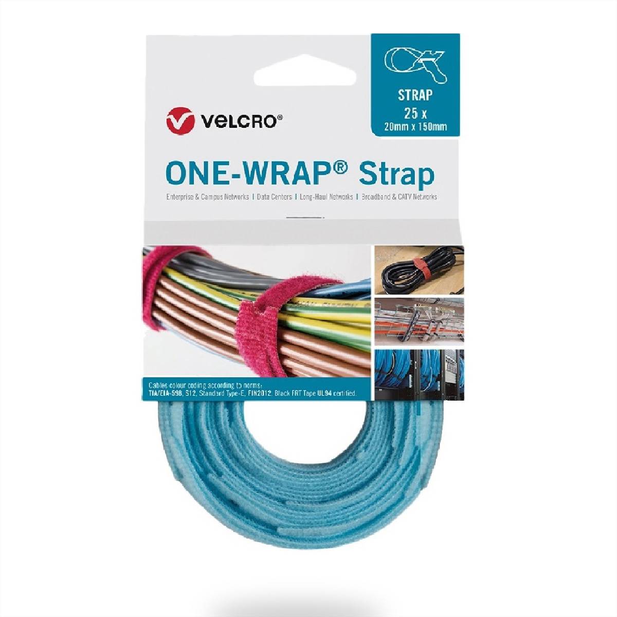 VELCRO One Wrap Strap 13mm x 200mm, 25 Klittenbandriem Turquoise 1 stuk(s)