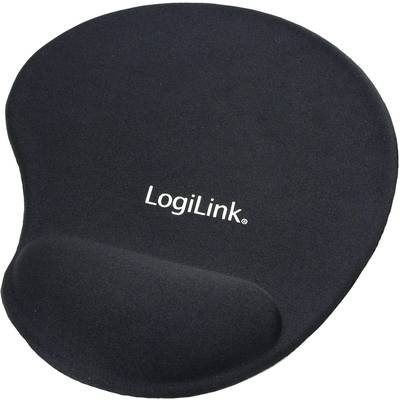 Čierna podložka pod myš LogiLink s opierkou zápästia, ergonomicky tvarovaná.