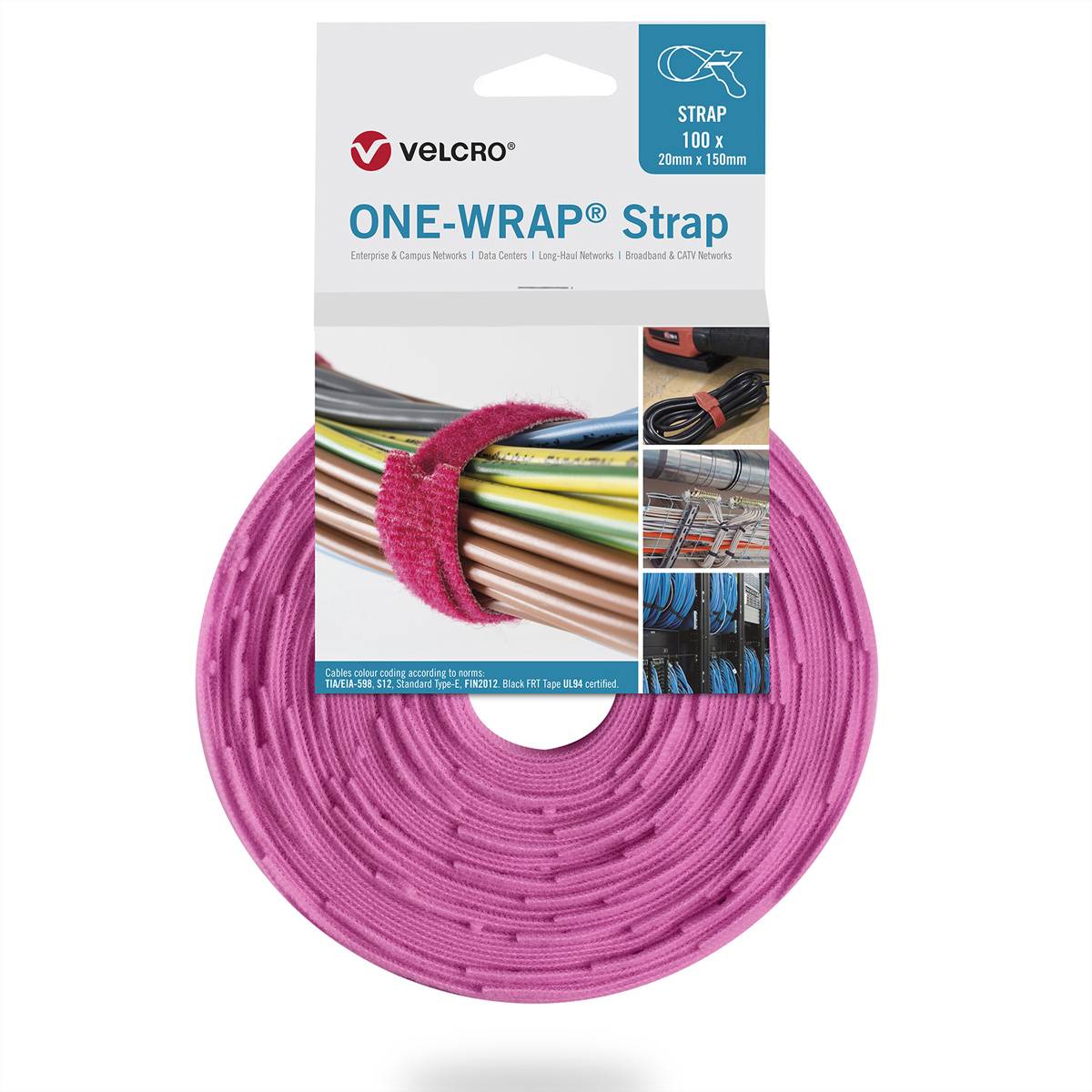 VELCRO Kabelbinder Klittenbandriem (l x b x h) 250 x 13 x 30 mm Pink 1 stuk(s)
