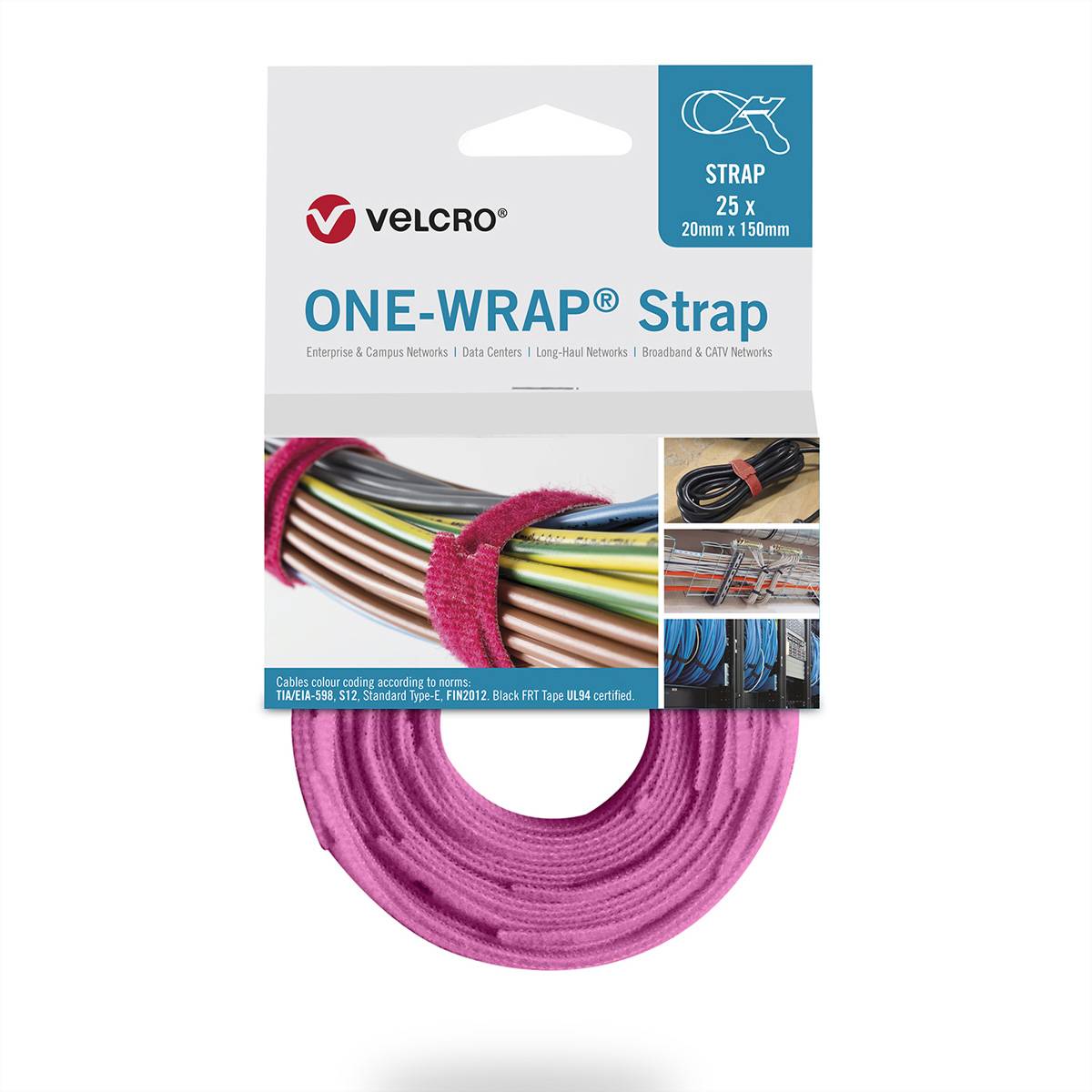 VELCRO Kabelbinder Klittenbandriem (l x b x h) 200 x 20 x 40 mm Pink 1 stuk(s)