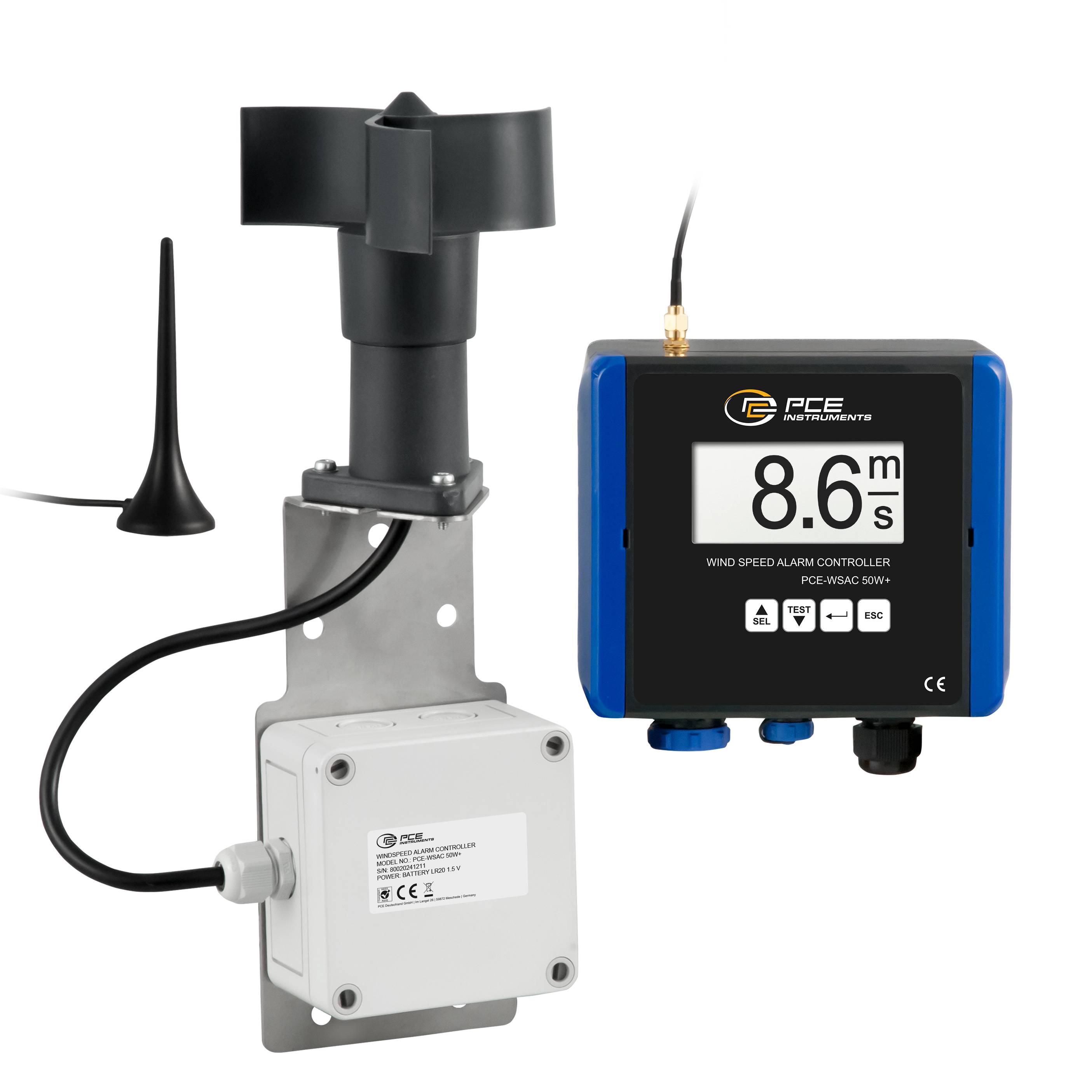 PCE Instruments PCE-WSAC 50W+ 24 Windmeter 1 tot 50 m/s Met datalogger