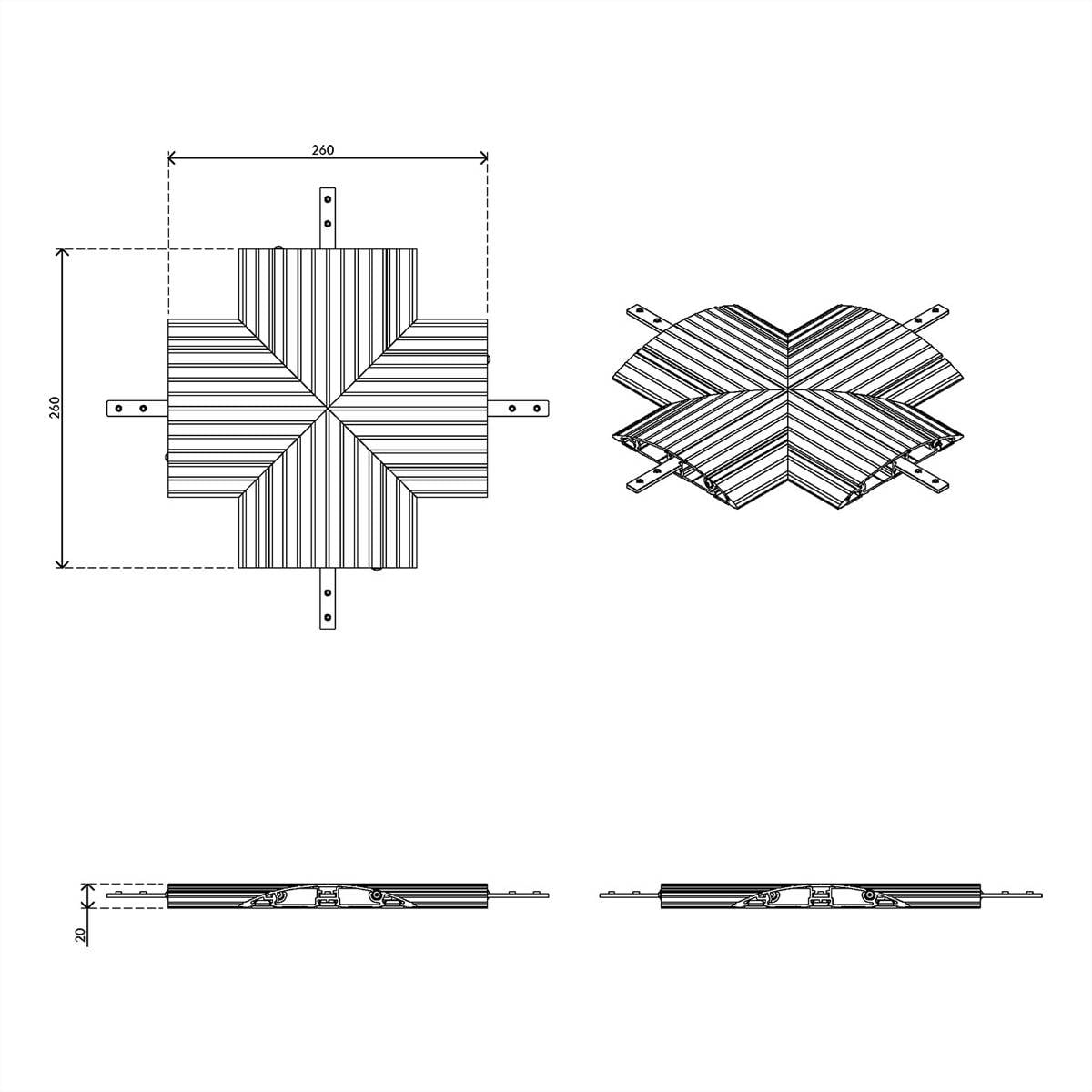 Dataflex Káblová lišta hliník strieborná (metalíza) (d x š x v) 260 x 260 x 20 mm 1 ks 31.472-1