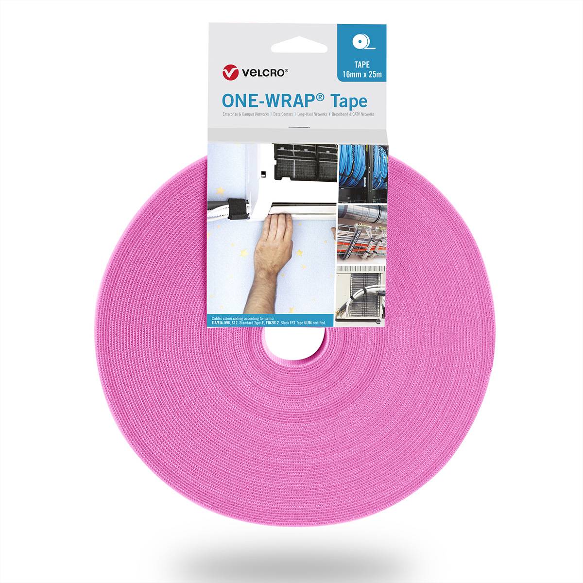 VELCRO  One Wrap Band 25m 10mm Rosa VEL-OW64109 Klittenband Pink 1 stuk(s)