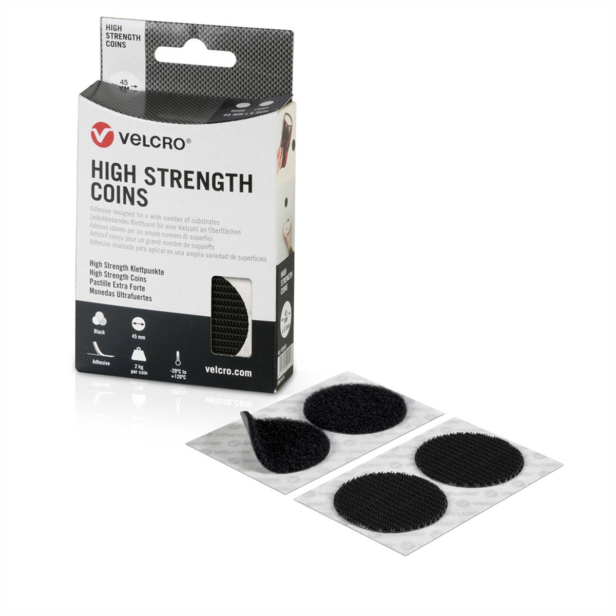 VELCRO  HiStr je6 Haken-&Flauschpkte 45mm VEL-PS20010 Klittenband Zwart 6 stuk(s)