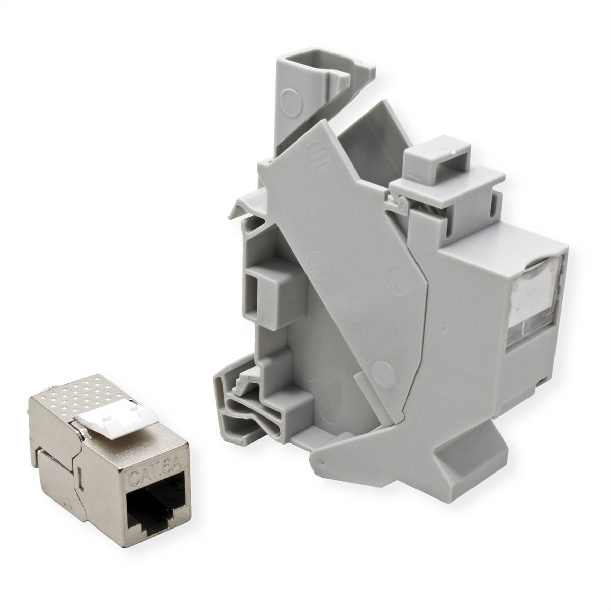 Roline Tragschienenadapter f&uuml;r Keystone Keystone-houder inclusief afgeschermde CAT.6A Keystone, voor montage op draagrail/DIN-rail... 26.11.0379 Grijs 1