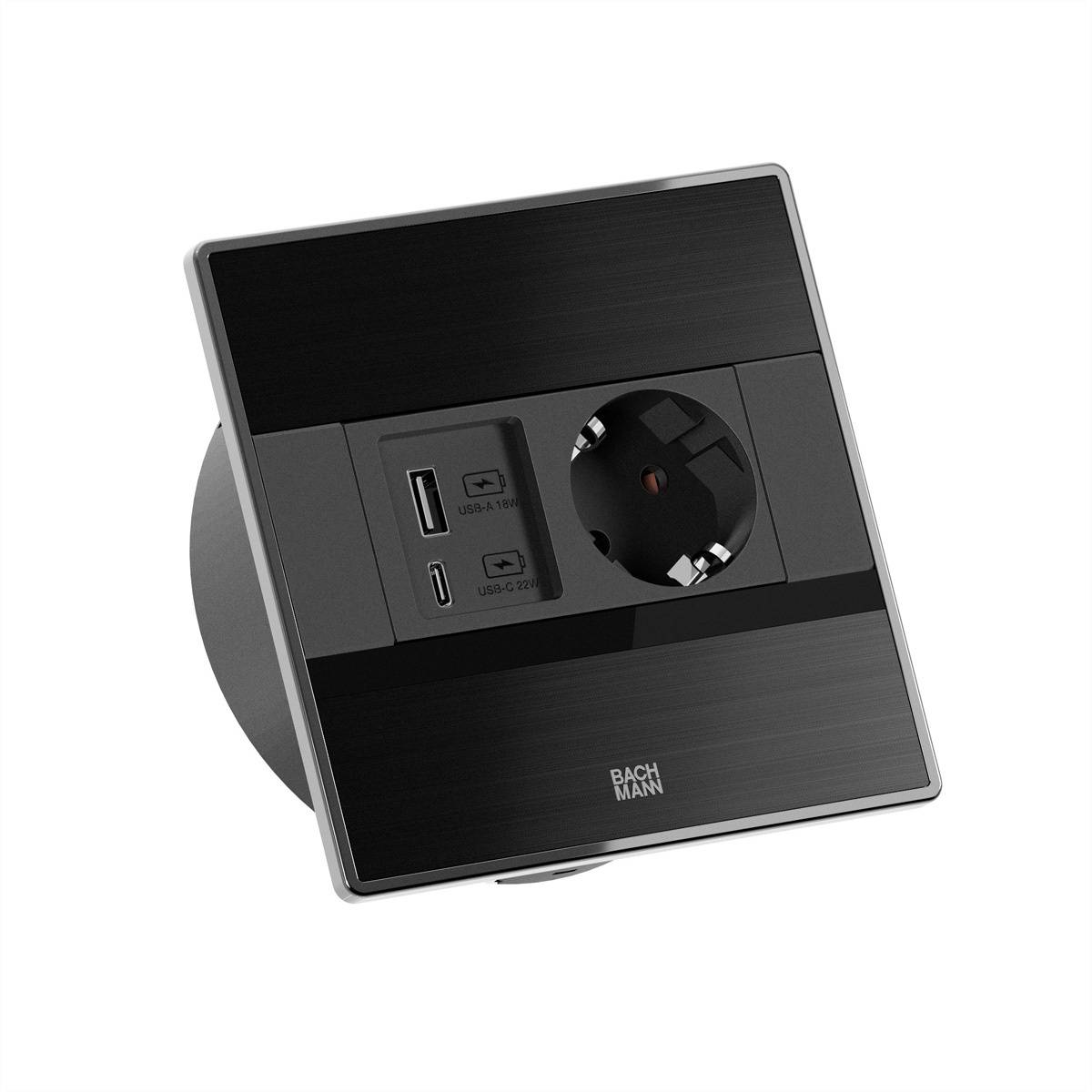 Bachmann SENSE schwarz 1x CEE7/3, 1x USB Afdekking 1 stuk(s)