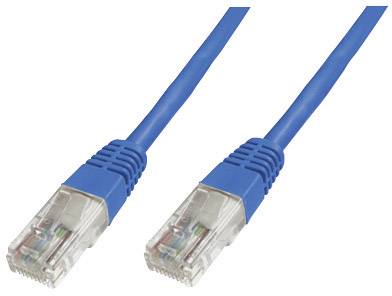 Dva modré ethernetové káble s priehľadnými RJ-45 konektormi na koncoch, ktoré sa používajú na sieťové pripojenia.