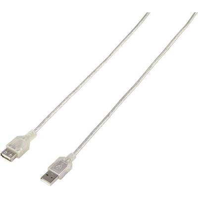 Priesvitný USB kábel so štandardným USB konektorom na každom konci, vhodný na prepájanie zariadení.
