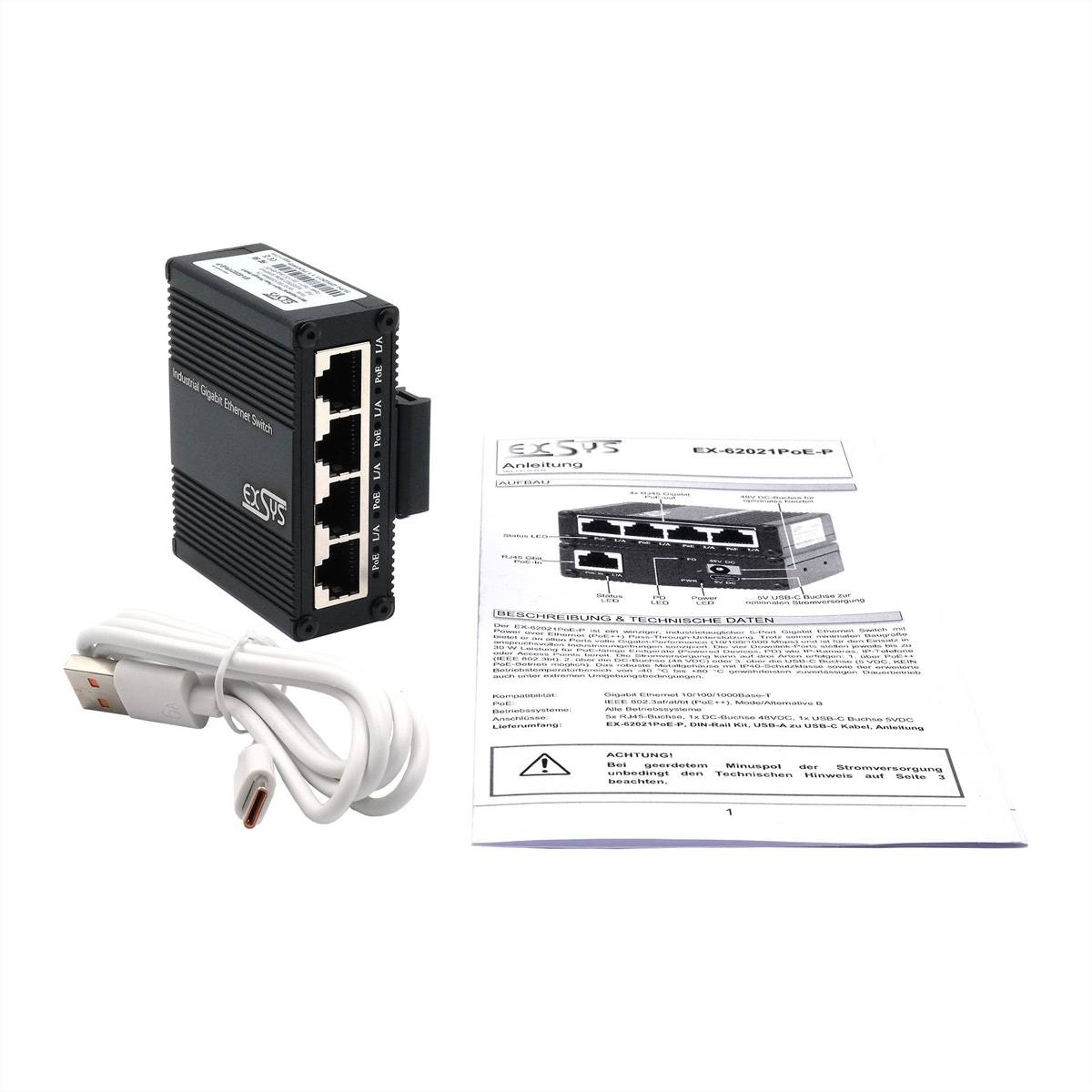 Exsys EXSYS EX-62021PoE-P 5-Port Industrial Gi sieťový switch-2