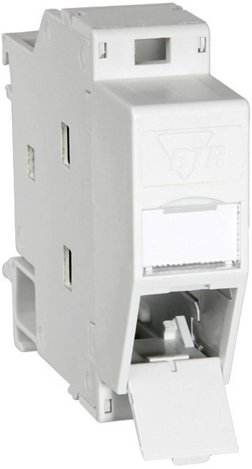Biely RJ45 adaptér do zásuvky pre káblové inštalácie, vhodný pre použitie v sieťových káblových systémoch.