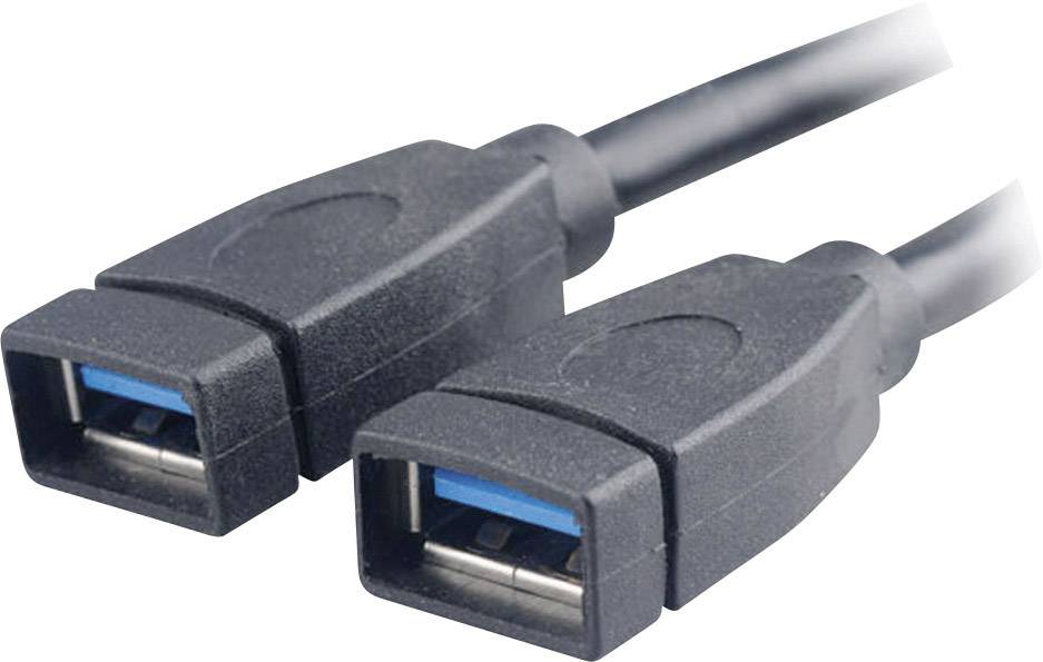 Dva čierne USB káble s modrými konektormi ležiace vedľa seba.