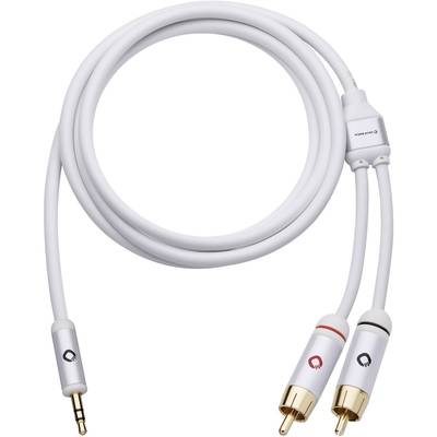 cinch / jack audio prepojovací kábel [2x cinch zástrčka - 1x jack zástrčka 3,5 mm] 3.00 m biela pozlátené kontakty Oehlb