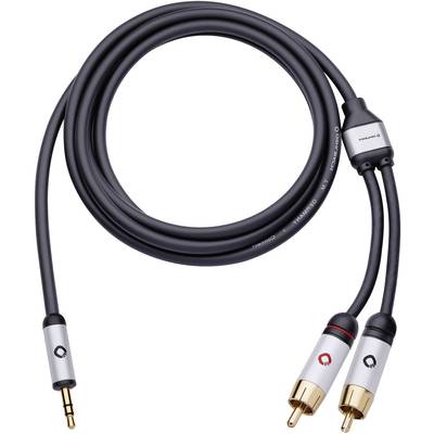 cinch / jack audio prepojovací kábel [2x cinch zástrčka - 1x jack zástrčka 3,5 mm] 5.00 m čierna pozlátené kontakty Oehl