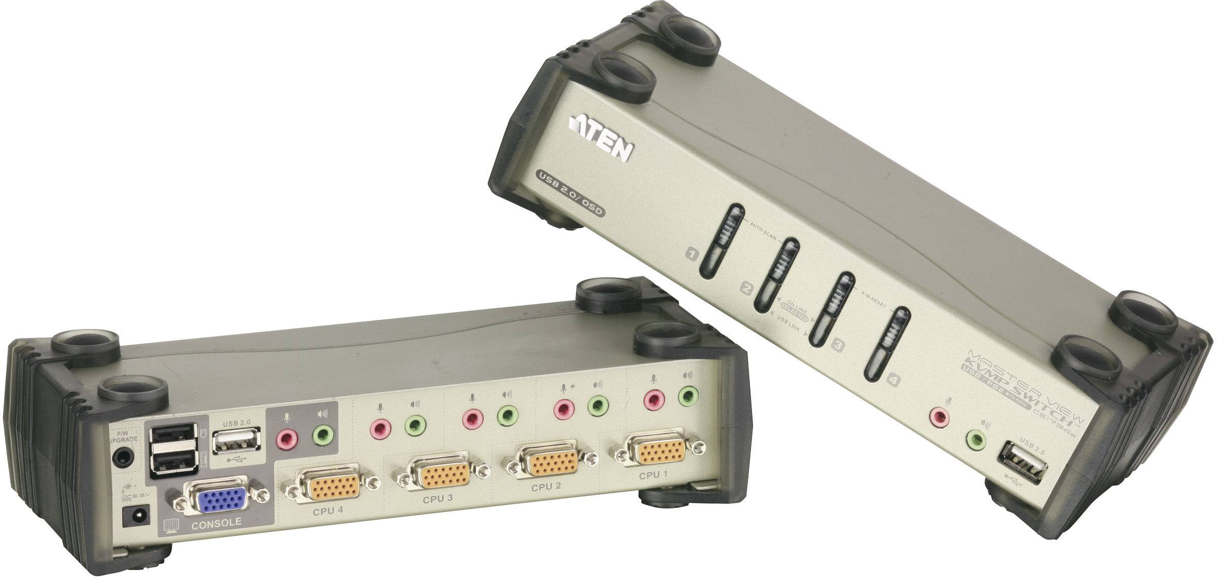 Dva viacportové KVM prepínače s VGA, USB a audio konektormi. Umožňujú ovládanie viacerých počítačov prostredníctvom jednej konzoly.