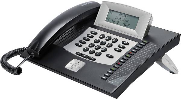 Auerswald COMfortel 1600 systémový telefón, ISDN konektor na slúchadlá, handsfree, dotykový displej podsvietený displej čierna, strieborná