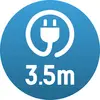 Biele symbolu elektrického kábla so zástrčkou zobrazuje dĺžku 3,5 m na modrom pozadí.